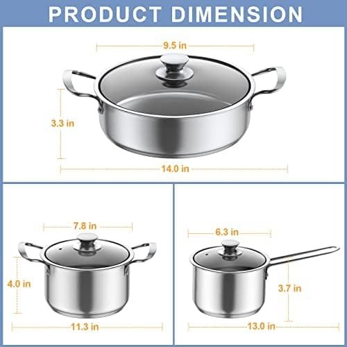 Stainless Steel pots and pans, 6 Piece Nonstick Kitchen Cookware Set,Works with Induction/Electric and Gas Cooktops, Dishwasher - Image 3