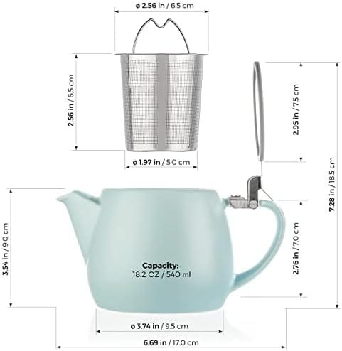 Tealyra - Pluto Porcelain Small Teapot Turquoise - 18.2-ounce (1-2 cups) - Matte Finish - Stainless Steel Lid and Extra-Fine Infuser To Brew Loose Leaf Tea - 540ml - Image 7