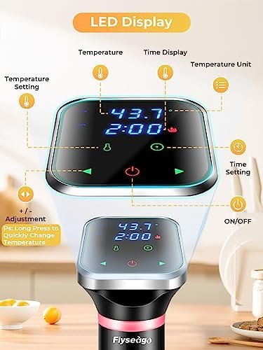 Flyseago Sous-Vide Machine Immersion Circulator Precision Cooker 1100w Fast-Heating Digital Display Accurate Temperature & Time Control Waterproof with Recipes Black & Silver - Image 4