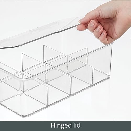 mDesign Plastic Tea Bag Divided Storage Organizer Container Box with Hinge Lid for Kitchen Cabinet, Countertop, Pantry, Hold Coffee Pods, Seasoning Packets, Condiments, 8 Sections, Clear - Image 7