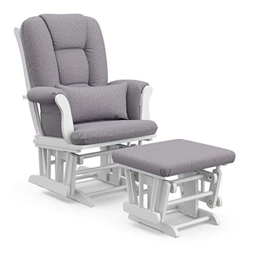 STORKCRAFT Tuscany Custom Glider and Ottoman with Free Lumbar Pillow, White/Slate Gray Swirl - Image 2