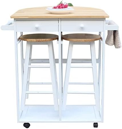Dining Table for 2, Drop Leaf Tables for Small Spaces, Foldable Kitchen Table, Space Saving Folding Breakfast Cart Bar Table Chairs Set, Kitchen Trolley Island On Wheels for Bar, Restaurant, HOM (D) - Image 8