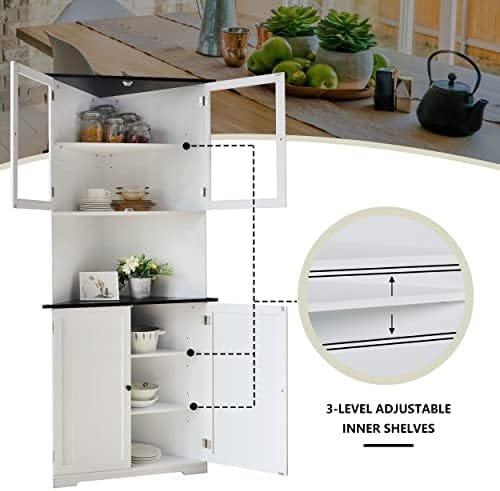 MUPATER Tall Corner Cabinet with Doors and Shelves, 71'' Free Standing Corner Hutch Cabinet Storage for Living Room, Bathroom, Kitchen and Bedroom with Countertop, White - Image 6