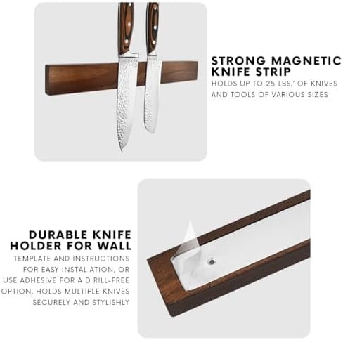 The Amador Store Magnetic Knife Holder for Kitchen - Premium 16-inch Wooden Magnetic Knife Strip for Wall | Wall Mount Knife Rack | Knives, Utensils & Tools Organizer - Easy to Install - Image 5