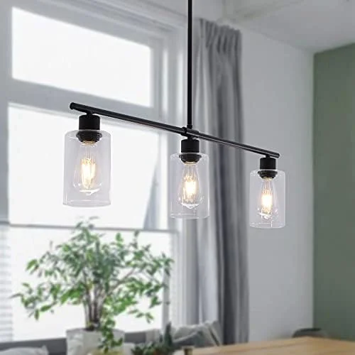 TYNEWRGY Black Kitchen Island Lighting, 3-Light Modern Pendant Light Fixture with Glass Shades, Rustic Farmhouse Chandelier, Hanging Light fixtures for Kitchen Island Living Dining Room Bedroom Foyer - Image 10