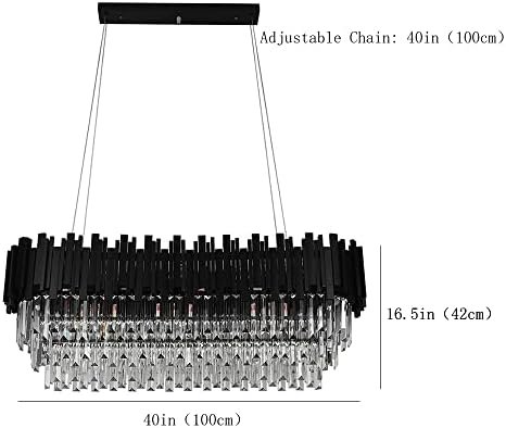Afficat Modern Rectangular Black Crystal Chandelier Ceiling Lighting Hanging Pendant Light Fixture for Dining Room,Kitchen Island Light Fixture (L40''-10 Lights) - Image 5