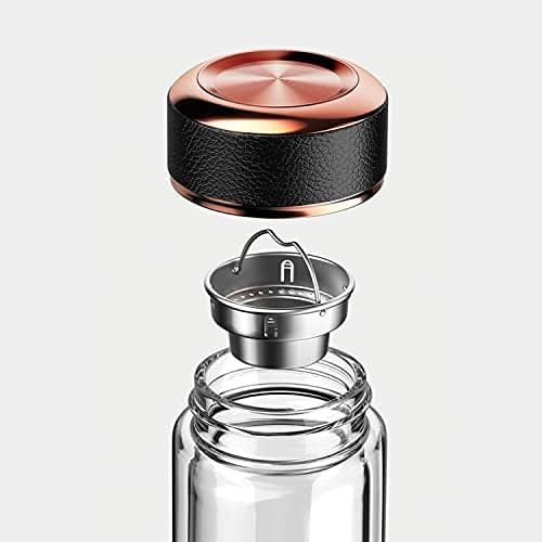 LEIDFOR Tea Infuser Bottle - BPA Free Double Wall Glass Travel Tea Mug With Stainless Steel Filter - Leakproof Tea Tumbler with Strainer for Loose Leaf Tea and Fruit Water 17 oz Lily - Image 3