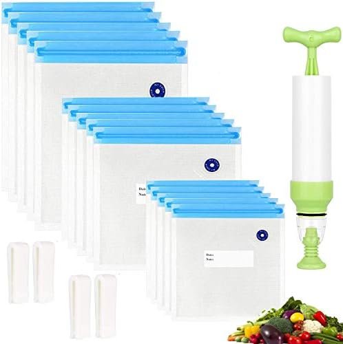 Sous Vide Bags 20pack Reusable Vacuum Food Storage Bags with 3 Sizes Vacuum Food Bags,1 Hand Pump,4 Sealing Clips for Food Storage and Sous Vide Cooking (Blue Kit) - Image 2