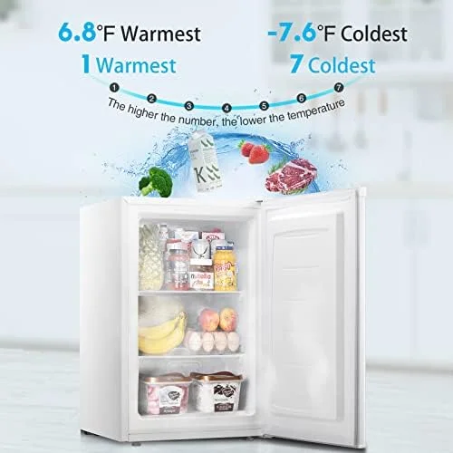 3.0 Cu.Ft Upright Freezer/Small Freezer with Removable Shelves/Adjustable Thermostat, Mini Freezer for Home Kitchen Office (White) - Image 4