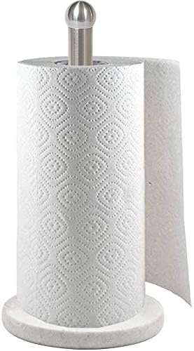 Paper Towel Holder Heavy Marble Base, Free Standing Paper Towel Holder Countertop for Kitchen, Paper Towel Dispenser with Weighted Base, Brushed Nickel Pole - Image 2