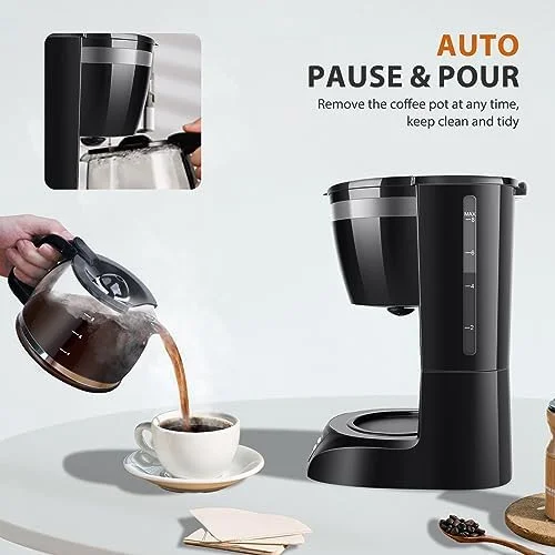 Aigostar Programmable Coffee Maker, 8 Cup Coffee Maker with Glass Carafe, Auto Pause Electric Coffee Maker, Auto Keep Warm Drip Coffee Maker with Permanent Filter, Black - Image 4