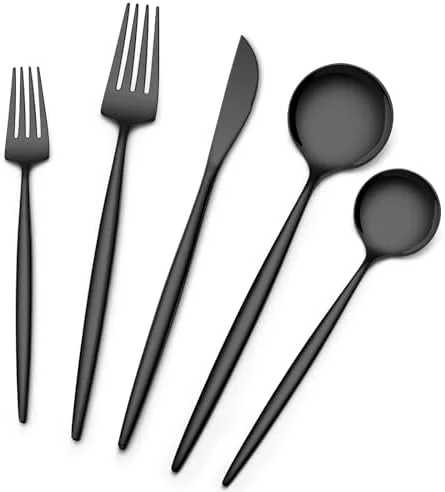 Matte Black Silverware Set 30 Piece, Wildone Stainless Steel Flatware Set Service for 6, Cutlery Utensil Sets for Home Restaurant, Include Knife Fork Spoon Set, Dishwasher Safe - Image 2