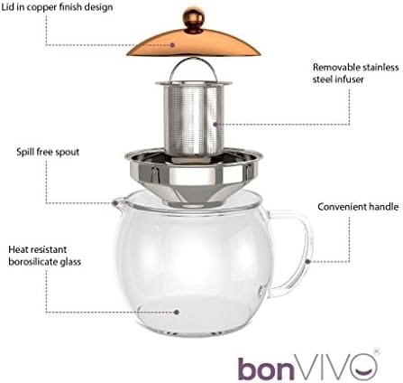 bonVIVO TEMPA Tea Infuser - Removable Stainless Steel Strainer, Teapot with Tea Diffuser for Loose Leaf Tea or Detox Teas, Heat Resistant Borosilicate Glass With Lid In Copper Finish, 1.60QT - Image 6