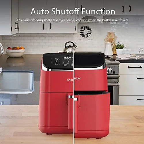 Sakuchi Air Fryer Large 5.8 Quart Air Fryers 10-in-1 Digital Air Fryer Oven Cooker with 10 Preset Cooking Programs, LED Touch Screen, Non-Stick Tray Basket, Auto Shut-Off, Pot Dishwasher Safe, 1500W (Red) - Image 8