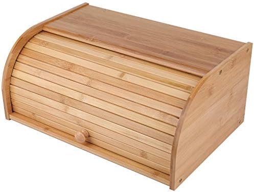 Lawei Bamboo Bread Box, Large Natural Roll Top Wood Bread Box, Countertop Bread Storage Bin, Bread Boxes Holder for Kitchen Food Storage, No Assembly Required - Image 2