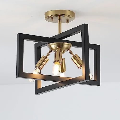 Minyuco Semi-Flush Mount Ceiling Light - Modern Industrial Light Fixture Black and Gold,4-Light Candelabra Lighting Ceiling Lamp for Kitchen Foyer Entryway Hallway Bedroom Closet - Image 2