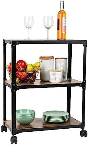 Mind Reader Woodland Collection, Rolling 3-Tier Kitchen Microwave Cart, Utility Cart, Bar Cart, Omnidirectional Smooth Gliding Lockable Wheels, Wood and Metal, 23"L x 12"W x 29.5"H, Brown - Image 5