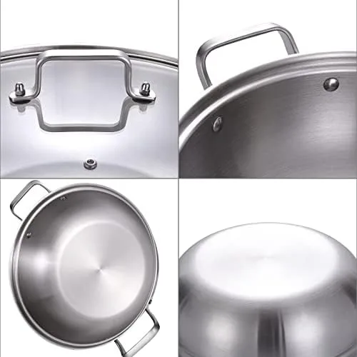 Delarlo Tri-Ply Stainless Steel 11 inch Uncoated Cookware Everyday Pan with Glass Lid,kitchen everything pan, Chef's Pans,Induction Cooking Pot, Stock Pot - Image 8