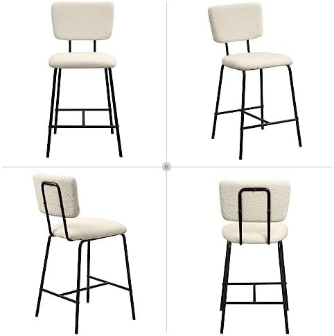 Bar Stools Set of 4 Counter Height Bar Stools : Upholstered Boucle Fabric Bar Stool for Kitchen Bistro Pub Armless Modern Bar Chair with Metal Base for Dining Room Kitchen Island - Image 9
