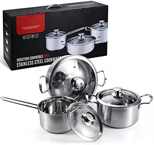 Stainless Steel pots and pans, 6 Piece Nonstick Kitchen Cookware Set,Works with Induction/Electric and Gas Cooktops, Dishwasher - Image 8
