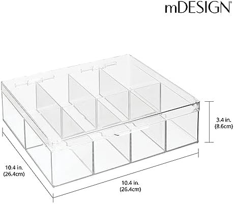 mDesign Plastic Tea Bag Divided Storage Organizer Container Box with Hinge Lid for Kitchen Cabinet, Countertop, Pantry, Holds Tea Bags, Seasoning Packets, Condiments, 8 Sections, Clear - Image 5