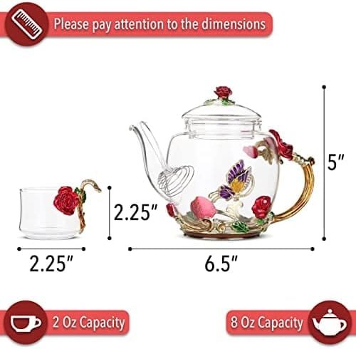 BTaT- Small Glass Tea Set, 2 Fancy Cups, Tea Pot Glass, Tea Kettle Set, Tea Pot, Glass Teapot, Tea Set for Adults, Glass Tea Kettle, Glass Tea Cup, Pretty Tea Cup, Teapot, Fancy Tea Cup, Fancy Tea Set - Image 4