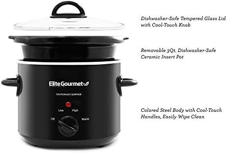 Elite Gourmet MST-350B Electric Oval Slow Cooker, Adjustable Temp, Entrees, Sauces, Stews & Dips, Dishwasher Safe Glass Lid & Crock (3 Quart, Black) - Image 3