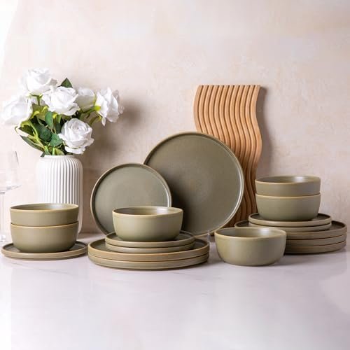 AmorArc Stoneware Dinner Plates Set of 4, 10.25 Inch Reactive Matte Glaze Ceramic Plates Set, Modern Dinnerware Dish set for Kitchen, Microwave, Dishwasher Safe, Scratch Resistant - Matte Army Green - Image 8