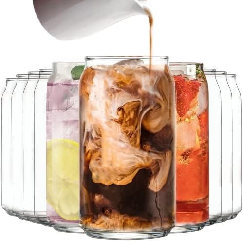 Le'raze Drinking Glasses Set of 10 - Can Shaped Kiddush Cups, 16oz Iced Tea Ice Coffee Glasses, Tumbler Cup, Clear Cocktail Whiskey Soda Water Beer Glasses - Image 2