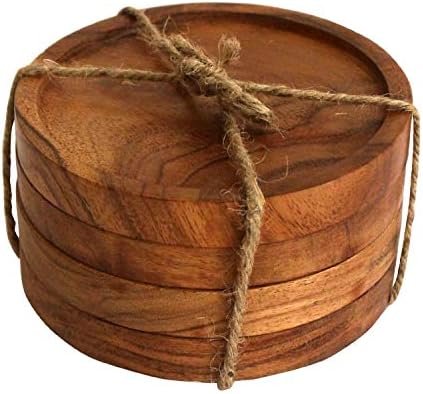 Kaizen Casa Wooden Coasters for Drinks - Natural Acacia Wood Drink Coaster Set for Drinking Glasses, Tabletop Protection for Any Table Type, Set of 4 - Image 2