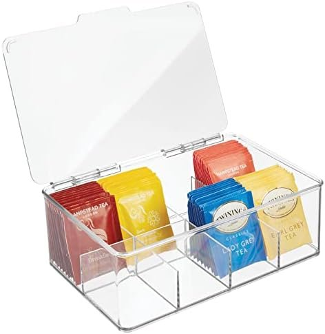 mDesign Plastic Tea Bag Divided Storage Organizer Container Box with Hinge Lid for Kitchen Cabinet, Countertop, Pantry, Hold Coffee Pods, Seasoning Packets, Condiments, 8 Sections, Clear - Image 2