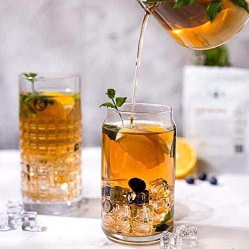 Le'raze Drinking Glasses Set of 10 - Can Shaped Kiddush Cups, 16oz Iced Tea Ice Coffee Glasses, Tumbler Cup, Clear Cocktail Whiskey Soda Water Beer Glasses - Image 6