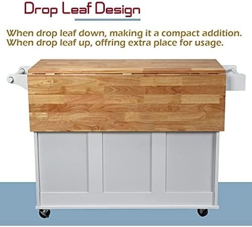 GLACER Kitchen Island Cart on Wheels, Rolling Kitchen Island with Drop Leaf Top, Kitchen Trolley Cart with Drawers, Towel Rack & Bottle Rack, 53.5 x 30 x 36 inches (White) - Image 8