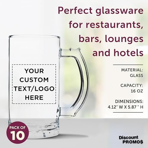 DISCOUNT PROMOS Custom Glass Beer Mug 16 oz. Set of 10, Personalized Bulk Pack - Great for Wedding Favors, Groomsmen Gifts, Birthday Gifts - Clear - Image 5