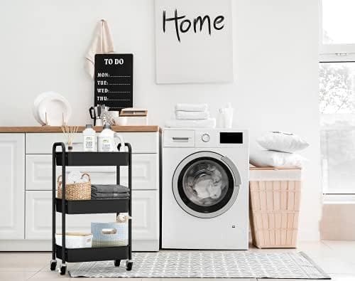 CAXXA 3-Tier Rolling Metal Storage Organizer - Mobile Utility Cart, Kitchen Cart with Caster Wheels (Black) - Image 7