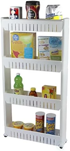 Basicwise QI003220 Slim Storage Cabinet Organizer 4 Shelf Rolling Pull Out Cart Rack Tower with Wheels, White - Image 2