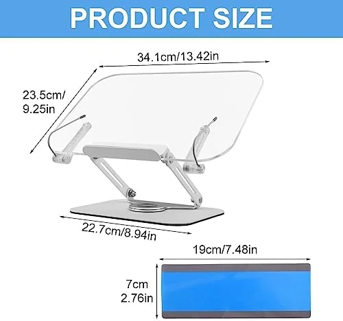 Acrylic Book Stand for Reading, Clear Cookbook Holder with 360° Rotating Base, Foldable Desktop Riser for Textbook, Cookbook, Recipe, with 2 Bookmark - Image 3