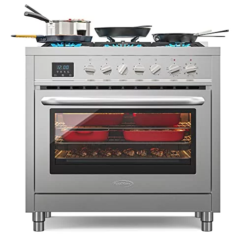 KoolMore 36 Inch Dual-Fuel Range Cooktop Stove with Freestanding Legs, Convection Cooking, and Large Capacity Stainless Steel Oven, Supports NG or LG, 4.3 cu. ft. (KM-FR36DF-SS) - Image 2