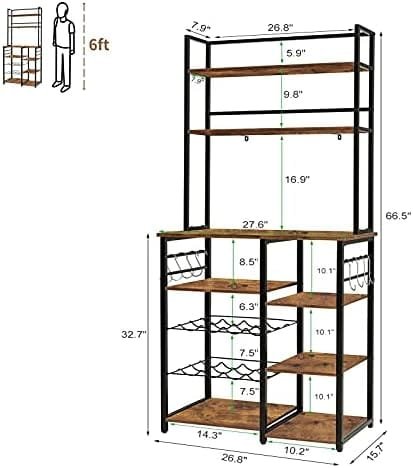 Iwell Kitchen 6-Tier Baker's Rack, Microwave Stand, Coffee Bar Cabinet with Wine Rack, Utility Storage Shelf for Living Room, Dining Room, Vintage Brown - Image 3
