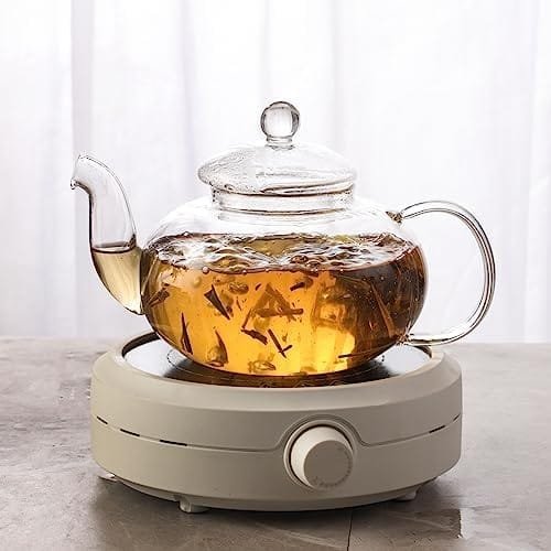Glass Teapot Set, 27OZ/800ML Stovetop Safe Glass Tea Kettle with 6 Small Double Wall Tea Cups & Loose Tea Infuser & Tea Warmer, Microwave & Dishwasher Safe Tea Maker, Blooming Tea Gift Set For Women - Image 5