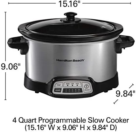 Hamilton Beach Programmable Slow Cooker with Flexible Easy Programming, 5 Cooking Times, Dishwasher-Safe Crock, Lid, 4 Quart, Silver - Image 7