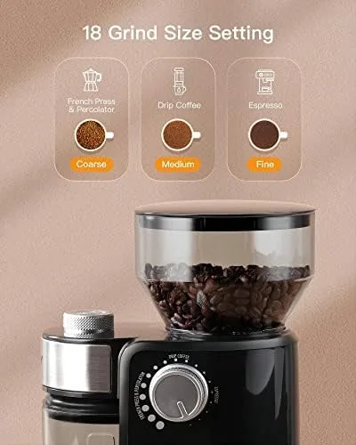 Electric Burr Coffee Grinder, Adjustable Burr Mill Coffee Bean Grinder with 18 Grind Settings, Burr Coffee Grinder for Espresso, Drip Coffee and French Press, Black - Image 3