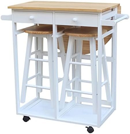 Dining Table for 2, Drop Leaf Tables for Small Spaces, Foldable Kitchen Table, Space Saving Folding Breakfast Cart Bar Table Chairs Set, Kitchen Trolley Island On Wheels for Bar, Restaurant, HOM (D) - Image 7