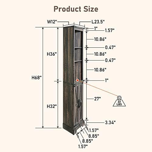 OKD Tall Corner Cabinet, Farmhouse Storage Cabinet with Barn Door Design & Adjustable Shelves, Home Space Saver for Bathroom, Living Room, Laundry Room, Dark Rustic Oak - Image 6