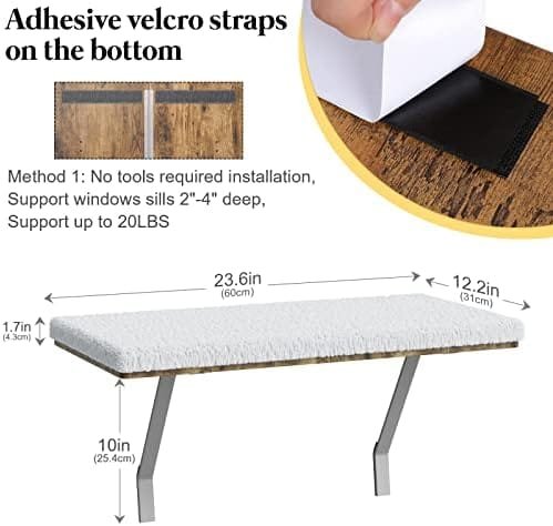 Kphico Large Window Cat Bed,Solid Wood Cat Sill Window Perch with Lamb Wool Pad & Metal Frame,Cat Window Perch Seat for Large Indoor Cats,Easy Assemble,Hold Up to 40lbs - Image 4