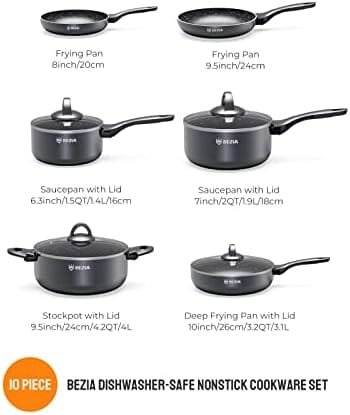Induction Cookware Pots and Pans Set 10 Piece, BEZIA Dishwasher Safe Nonstick Cooking Pans, Stay-Cool Bakelite Handle, Scratch Resistant Kitchen Sets with Frying Pans, Saucepans & Stockpot - Image 3