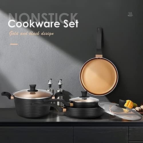 Pots and Pans Sets, Nonstick Cookware Set, Induction, Chemical-Free Kitchen Sets, Saucepan, Frying Pan, Saute Pan, Black, 9 Pieces - Image 7