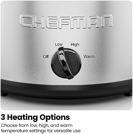 Chefman 6 Quart Slow Cooker with Locking Lid, Ceramic Crock with Portable Cook and Carry Travel Latching Lock, Large Easy Clean Dishwasher Safe Pot Insert, Manual 3 Heat Settings, Stainless Steel - Image 5