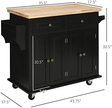 HOMCOM Kitchen Island on Wheels, Rolling Cart with Rubberwood Top, Spice Rack, Towel Rack and Drawers for Dining Room, Black - Image 4
