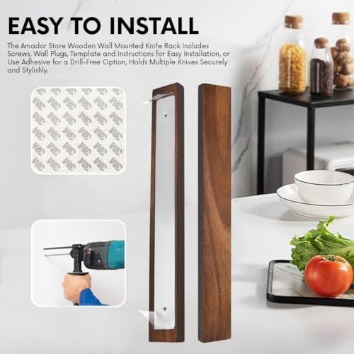 The Amador Store Magnetic Knife Holder for Kitchen - Premium 16-inch Wooden Magnetic Knife Strip for Wall | Wall Mount Knife Rack | Knives, Utensils & Tools Organizer - Easy to Install - Image 6